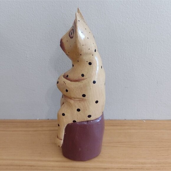Vintage Hand Painted Polka Wooden Cat Figurine Incense Holder Folk Art - Picture 2 of 8